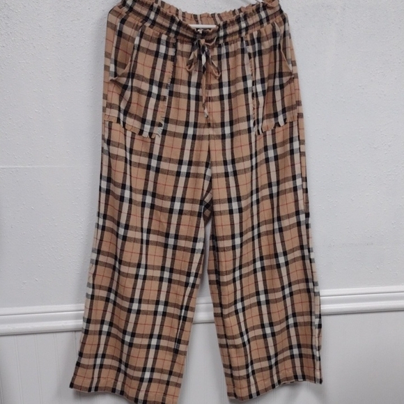 JODIFL Pants - JODIFL Plaid Pants Wide Leg in Beige and Black